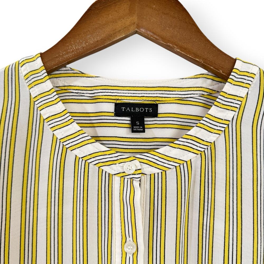 Talbots Yellow White Striped Popover Blouse S Lightweight Long Sleeve Tunic - Picture 3 of 8